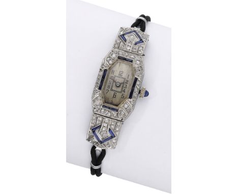 A. Schild. A lady’s sapphire and diamond rectangular Art Deco cocktail watch, circa 1930. Movement: manual winding, 17 jewels