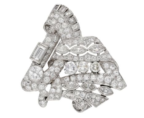 An Art Deco diamond clip, the pierced clip of tapered form and set throughout with vari-cut diamonds, total diamond weight ap