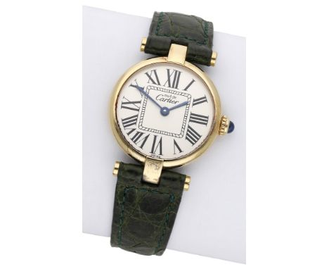 Must de Cartier. A lady’s gold plated wristwatch, Ref. 590004, circa 1990. Movement: quartz. Dial: silvered, Roman numerals, 