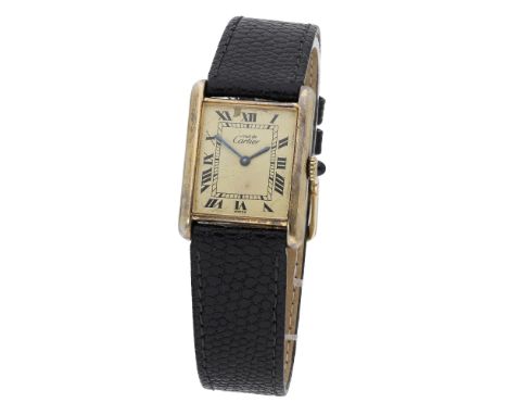 Must de Cartier. A lady’s gold plated rectangular wristwatch, Tank, circa 1980. Movement: manual winding, 17 jewels. Dial: cr