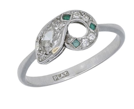 An Art Deco diamond ring, designed as a coiled serpent, the head set with an old oval-shaped diamond, the body set with alter