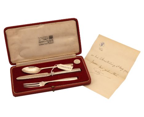 Formerly the Property of H.R.H. Prince Michael of Kent:   A George VI silver three piece christening set by Wakely & Wheeler,