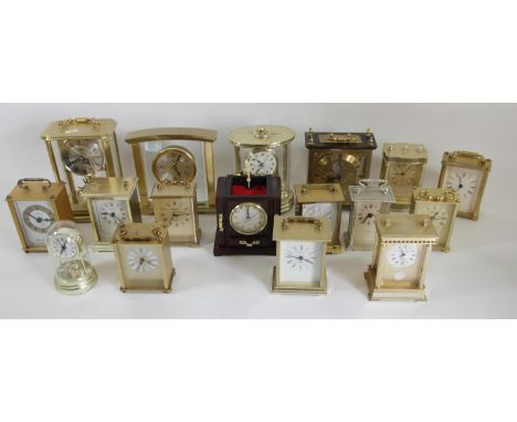 A collection of mantle clocks to include an 8 day Elliott, a Kundo anniversary, a London Clock Co carriage clock and others (