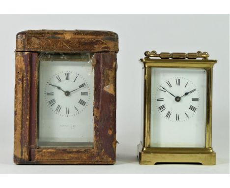 A Martin &amp; Co 8 day carriage clock with original carry case and key, together with an A. C. C. brass cased 8 day example 