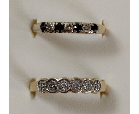 A 9ct gold sapphire and diamond ring, M 1/2 and a 9ct gold and diamond ring, N 1/2, 2.8gm 