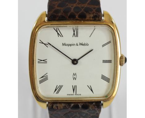 Mappin &amp; Webb, a gold plated manual wind gentleman's wristwatch, 33mm, original strap/clasp and box, spares or repair