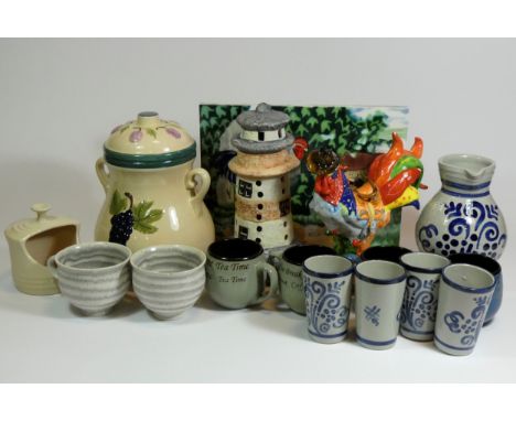 A collection of ceramics, glass and other wares, to include part dinnerware, spill vases, stoneware water jug &amp; mugs, Rum