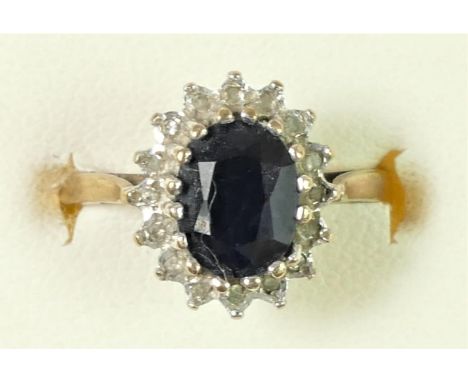 A 9ct gold sapphire and diamond cluster ring, M, 2.3gm 