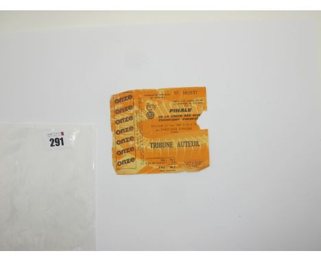 1981 European Cup Final Ticket, Liverpool v. Real Madrid, 27 May, at Parc Des Princes, Tribute Auteuil 002637, (torn).