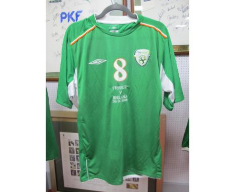 Alan Quinn Republic of Ireland Green Match Shirt by Umbro, with embroidered details 'France v. Ireland 9th Oct 2004', numbere