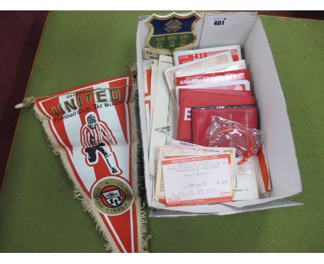 Sheffield United Pennant by Coffer, plastic Sheaf Crest, Christmas card circa 1970, reserves programmes, 1981-82 season ticke
