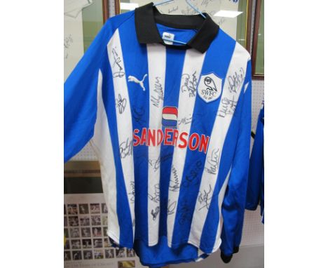 Alan Quinn Sheffield Wednesday Blue &amp; White Striped Match Shirt by Puma, bearing Sanderson logo and Quinn '33' number to 