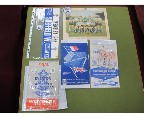 Sheffield Wednesday 1966 F.A. Cup Final Programme, Ticket and Hat, Typhoo team card, 1967 F.A Cup semi, final, programme and 