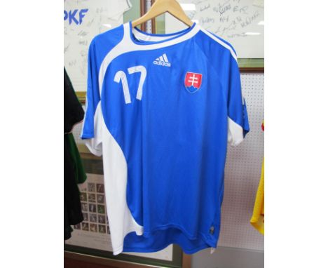 Balazs Borbely, Slovakia, Blue Match Shirt by Adidas, bearing Euro 2008 arm patch, number '17' to front and back, size XL, pr