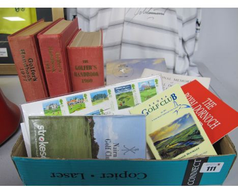 Golfer's Handbook 1960, 1977 and 1981, First Day cover, etc.