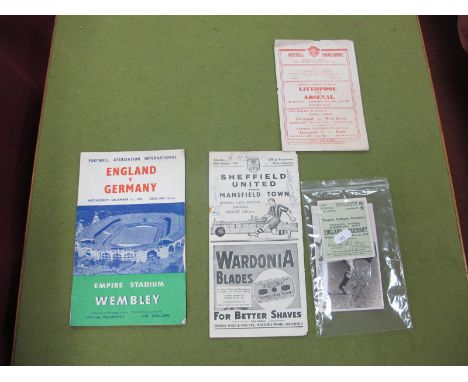 1947 - 8 Liverpool v. Arsenal Programme, 50 - 1 Sheffield United v. Mansfield bearing signatures, 1954 England v. Germany plu