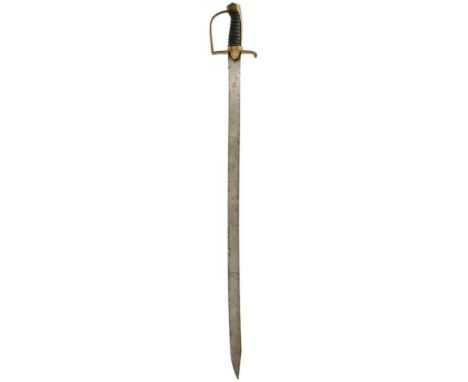 A 1780 PATTERN LIGHT CAVALRY TROOPER'S SWORD, 89cm straight blade with clipped back tip and struck with a crown at the forte,