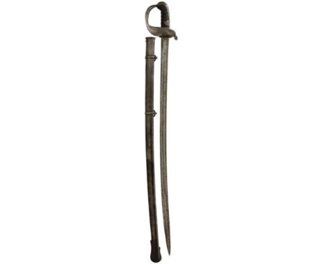 A SCARCE 1821 PATTERN HEAVY CAVALRY TROOPER'S SWORD, 89.5cm curved fullered blade, regulation steel basket hilt, ribbed leath