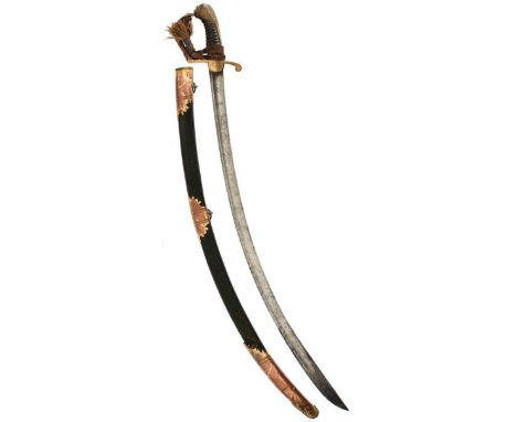 A GEORGIAN OFFICER'S SWORD BY READ OF DUBLIN, 82cm sharply curved blade decorated with scrolling foliage, crowned GR cypher a