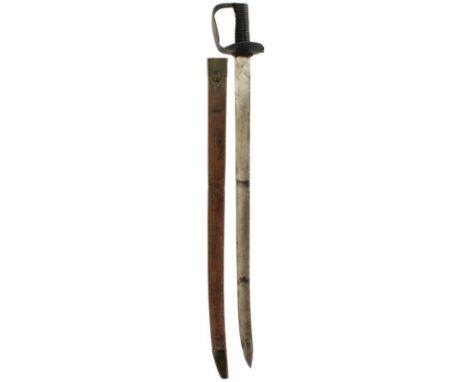 AN 1804 PATTERN FIGURE OF EIGHT NAVAL CUTLASS, 73.5cm blade, regulation steel hilt, ribbed iron grip, contained in its brass 