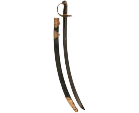 AN 1803 PATTERN INFANTRY OFFICER'S SWORD, 78cm curved blade decorated with a stand of arms, an infantry officer, crowned GR c