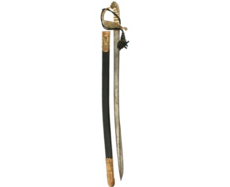 AN 1827 PATTERN NAVAL OFFICER'S SWORD, 80.5cm pipe-backed blade with spear point, etched with a crowned Royal arms to one sid