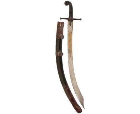 A GEORGIAN MAMELUKE BY PROSSER WITH TROPHY BLADE, 62cm curved blade with clipped back point and decorated to either side with