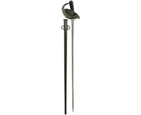 A 1908 INDIAN PATTERN CAVALRY TROOPER'S SWORD, 88.5cm blade with various Ordnance marks and dated 1924, regulation green pain