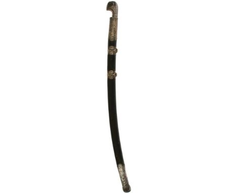 TWO 19TH CENTURY CAUCASIAN OR RUSSIAN SHASQUA, the first with 79cm double fullered curved blade decorated with talismanic sym