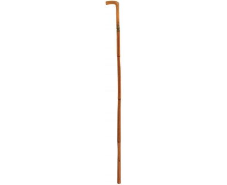 A 19TH CENTURY CONTINENTAL SWORD STICK, 35cm square section tapering blade, L-shaped horn handle, bamboo haft, lacking ferrul