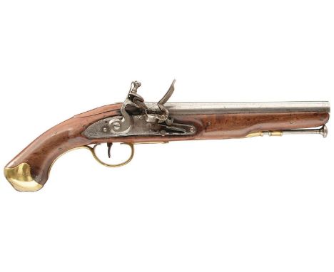 A .650 CALIBRE FLINTLOCK VOLUNTEER LIGHT DRAGOON PISTOL, 9INCH BARREL, border engraved bevelled lock signed THOMAS, cock repl