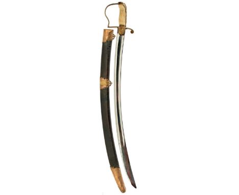 A GEORGIAN OFFICER'S PRESENTATION SWORD, 70cm curved plain blade, copper gilt stirrup hilt, the langets with lion's masks, li