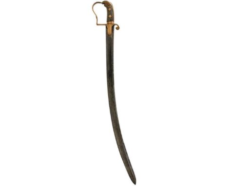 A LIGHT COMPANY OFFICER'S SABRE, 76cm pipe backed blade with spear point, characteristic gilt stirrup hilt with elongated lan