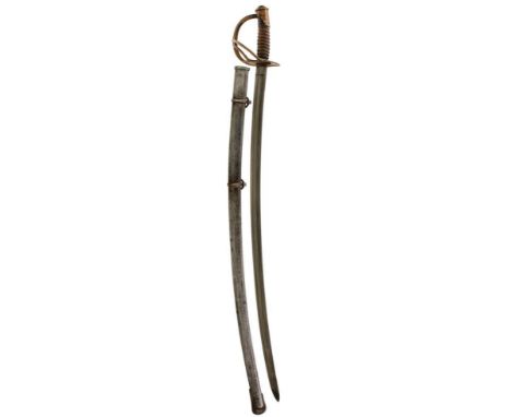 AN AMERICAN CAVALRY TROOPER'S SWORD, 85.75cm curved fullered blade stamped US 1864 over AGM, further stamped ROBY, regulation