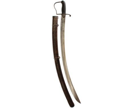 A 1796 PATTERN LIGHT CAVALRY TROOPER'S SWORD, 81cm curved blade, sharpened for use, regulation steel stirrup hilt, ribbed lea