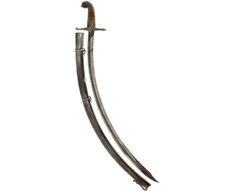 A GEORGIAN OFFICER'S MAMELUKE, 71.5cm sharply curved blade with clipped back point, etched with two small floral spray and tw