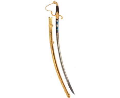 A 1ST EMPIRE FRENCH OFFICER'S SABRE, 84cm curved blade decorated with scrolling foliage, flowerheads and stands of arms highl