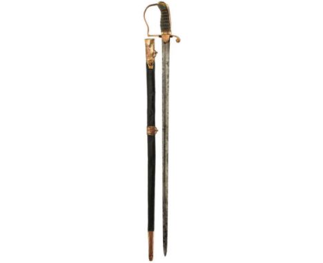 AN 1805 PATTERN NAVAL OFFICER'S SWORD OF JAMAICA INTEREST, 75cm blade by Runkel, decorated with scrolling foliage, stands of 