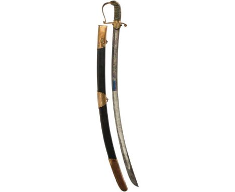 A GEORGIAN PRESENTATION SWORD OF ROYAL MARINES INTEREST, 80.5cm blade decorated with foliate sprays, stands of arms, crowned 