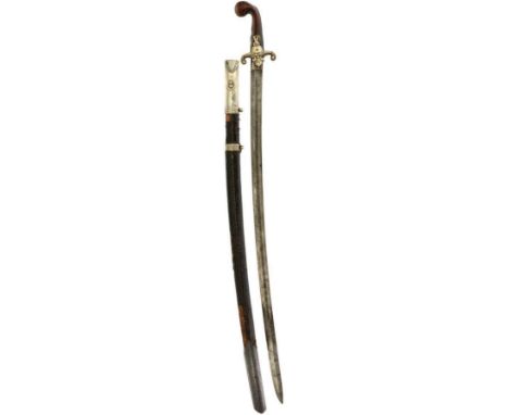 A 19TH CENTURY TURKISH MAMELUKE, 82cm curved blade decorated with scrolling foliage and stands of arms, marked EISENHAUER on 