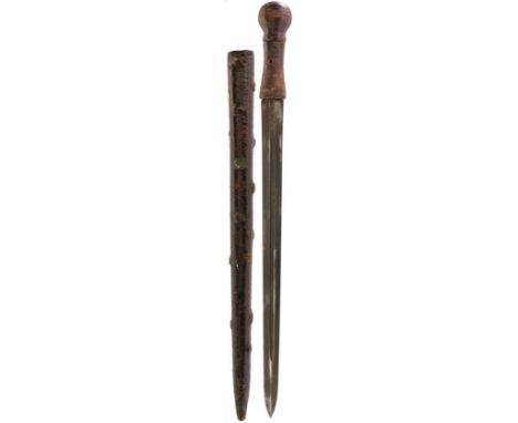 AN IMPOSING 18TH CENTURY "BRIAR" SWORD STICK OF MASSIVE PROPORTIONS, 71cm fullered broadsword blade, contained in a parchment