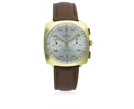 A GENTLEMAN'S GOLD PLATED BREITLING TOP TIME CHRONOGRAPH WRIST WATCH CIRCA 1970, REF. 2008D: Silver dial with straight &amp; 