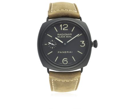 A GENTLEMAN'S CERAMIC PANERAI RADIOMIR BLACK SEAL WRIST WATCH CIRCA 2010, REF. PAM00292D: Black "sandwich dial with luminous 