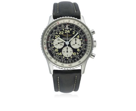 A GENTLEMAN'S STAINLESS STEEL BREITLING NAVITIMER COSMONAUTE CHRONOGRAPH WRIST WATCH CIRCA 1990s, REF. A12019D: Black &amp; s