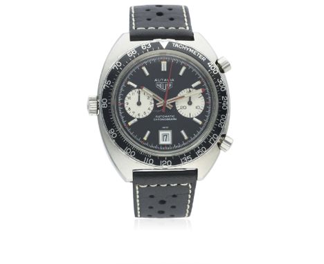 A GENTLEMAN'S STAINLESS STEEL HEUER "VICEROY" AUTAVIA AUTOMATIC CHRONOGRAPH WRIST WATCH CIRCA 1970s, REF. 1163VD: Black dial 