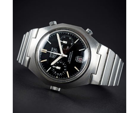 A RARE GENTLEMAN'S STAINLESS STEEL HEUER CORTINA AUTOMATIC CHRONOGRAPH BRACELET WATCH CIRCA 1970s, REF. 110.233NC D: Black di