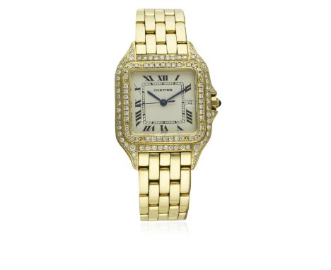 A GENTLEMAN'S 18K SOLID GOLD &amp; DIAMOND CARTIER PANTHERE BRACELET WATCH CIRCA 1990s D: Silver dial with Roman numerals &am