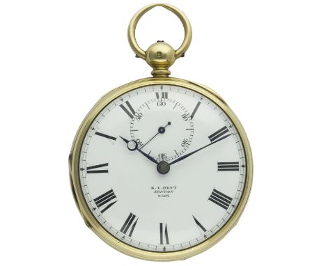 A RARE GENTLEMAN'S 18K SOLID GOLD ENGLISH FUSEE LEVER POCKET WATCH BY E.J. DENT, LONDON CIRCA 1830s D: White enamel dial with