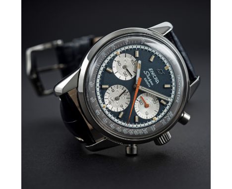 A RARE GENTLEMAN'S STAINLESS STEEL ENICAR SHERPA GRAPH CHRONOGRAPH WRIST WATCH CIRCA 1968D: Navy blue dial with luminous inla