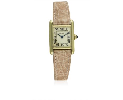 A RARE LADIES 18K SOLID GOLD CARTIER TANK WRIST WATCH CIRCA 1960sD: Ivory colour enamelled dial with Roman numerals, inner mi